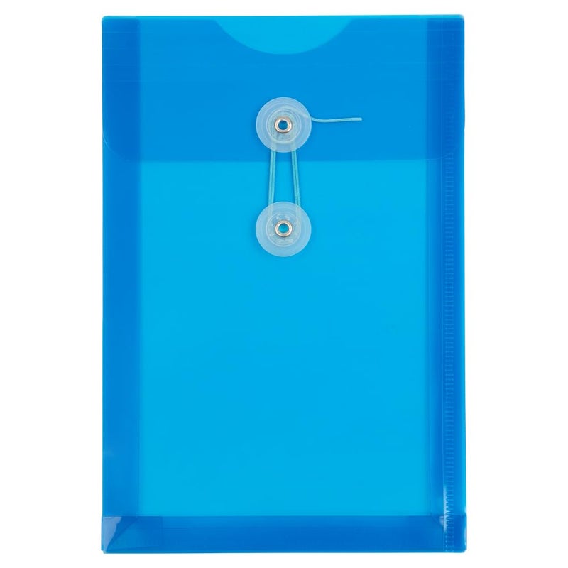 JAM PAPER Plastic Envelopes with Button & String Tie Closure - 6 1/4 x 9 1/4 - Blue - 12/Pack - Image 1